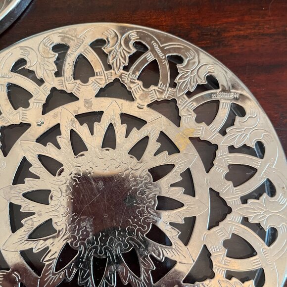 Vintage Brass and Silver Silver Plated Etched Floral Scroll-work Pattern Lot (5) - Picture 6 of 16